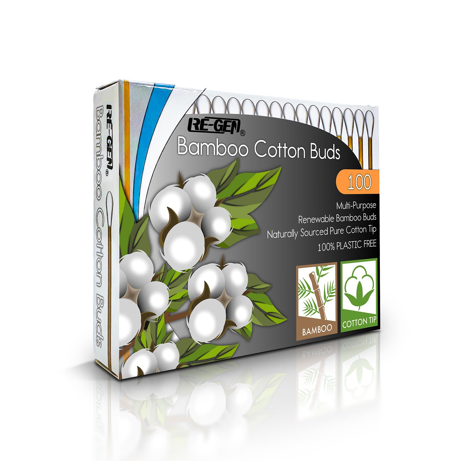 RE-GEN Bamboo Cotton Buds 800 Pack (8x 100pc Box), White - Image 2