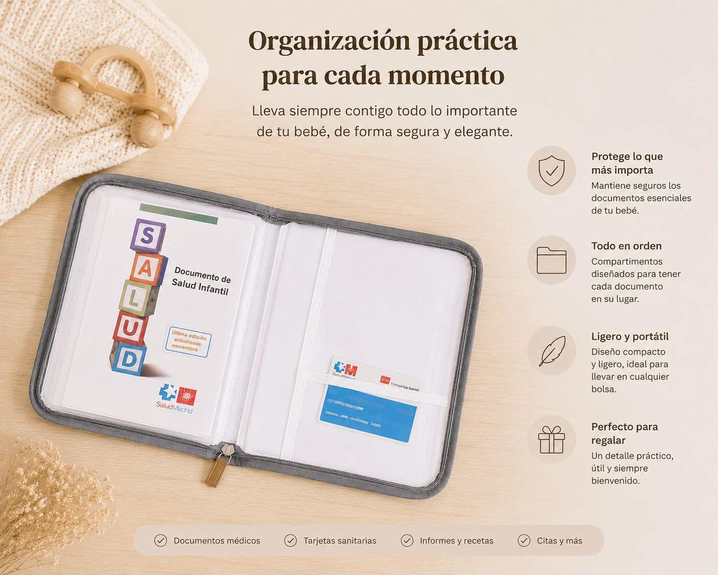 Portadocumentos para bebé BabyDyoli | Organizador de aseo unisex para tarjetas, pasaportes y papeles | Portadocumentos de viaje para recién nacidos | Estuche con cremallera de poliéster | Tribal