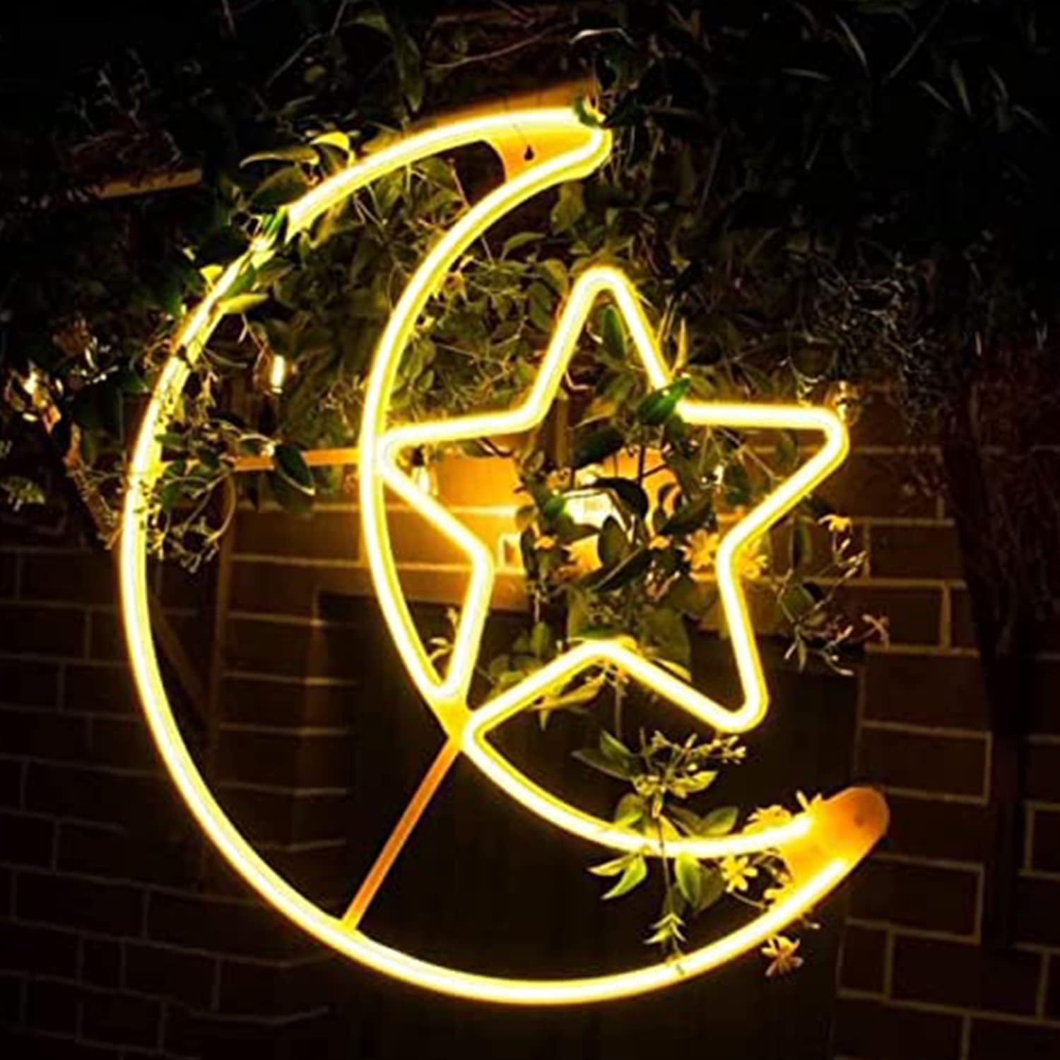 MACIUM Ramadan Eid Moon And Star Yellow LED String Light, Extra Large Hanging Light Decoration for Indoors Home Decor Outdoors, Fairy Lights for Celebration Party and Festivities, Lantern