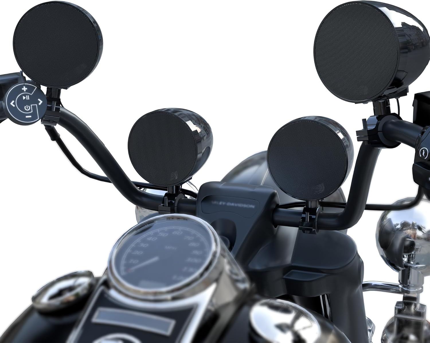 GoHawk Motorcycle Bluetooth Speakers | 4-Speaker Waterproof 4.1-Channel Amplifier Audio System w/ 4.25" Speakers | Handlebar-Mounted Music Stereo for Harley, ATV, UTV | FM Radio, USB/AUX