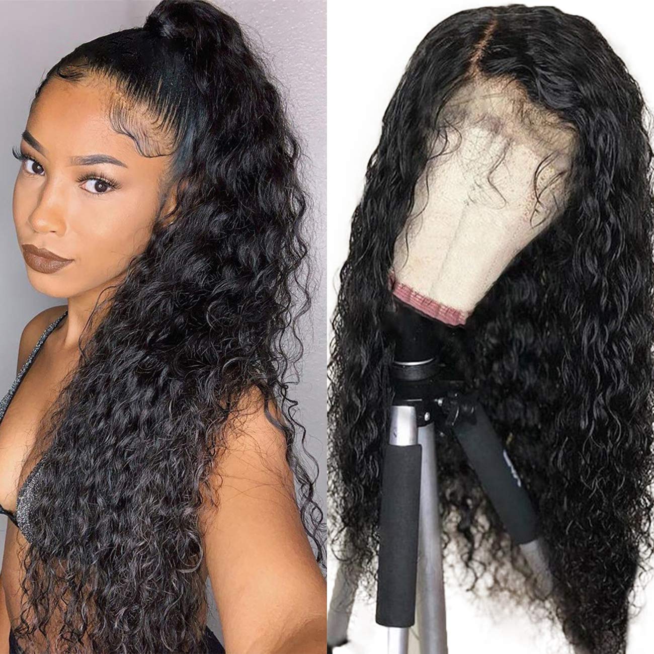 Persephone Black Lace Front Wigs for Black Women Loose Curly Wig with Baby Hair Curly Synthetic Wigs Heat Resistant 20 Inches