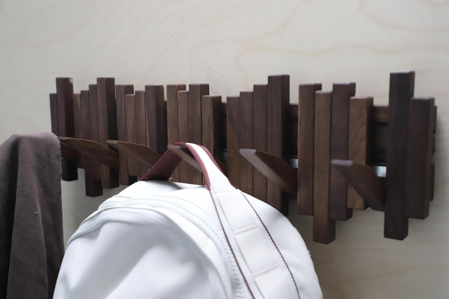 Hardwood Piano Coat Rack| Flip Down Wall Hook Rack 6 Hooks|Heavy Duty Coat Hooks.Made of Acacia Wood (Wood Wax Oil Dyed Walnut Color).Wall Art