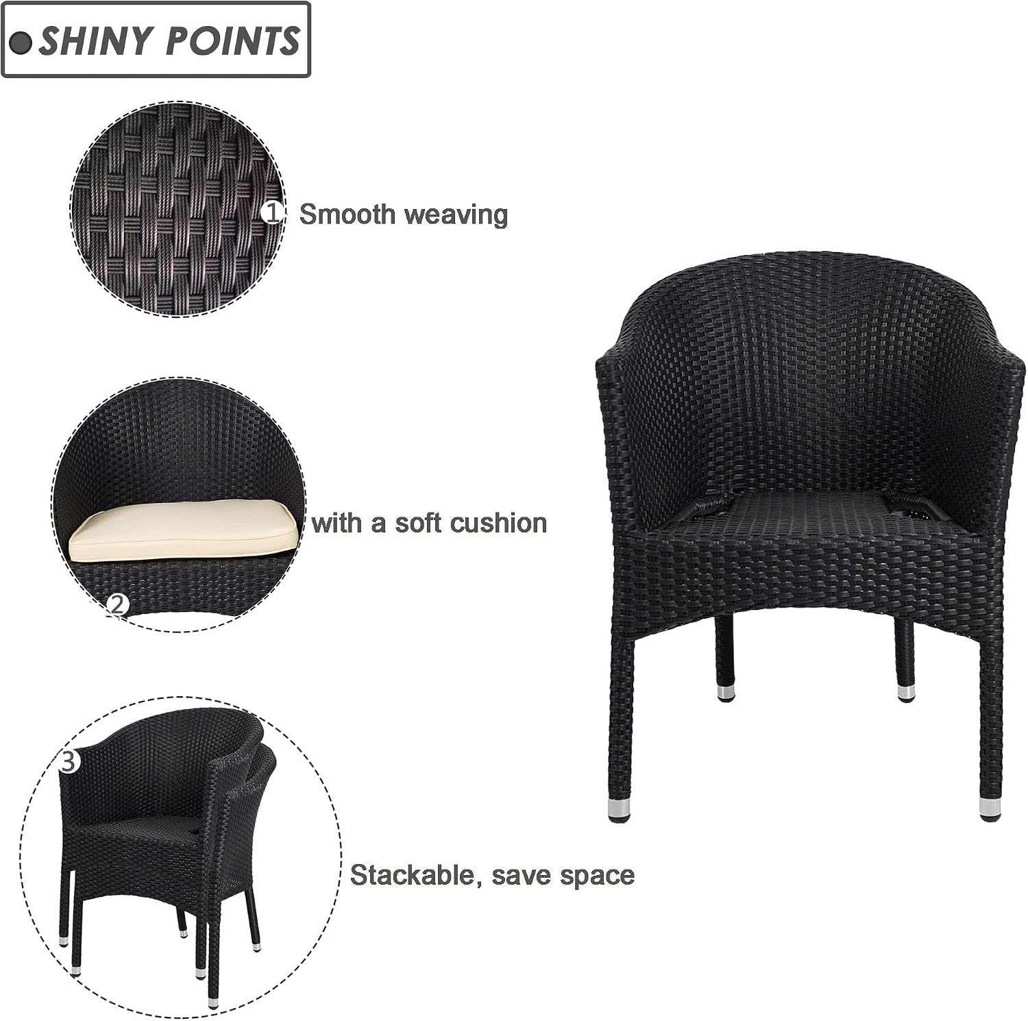 LUCKYERMORE Wicker Chair Patio Dining Chairs Outdoor Garden Lawn Wicker with Soft Cushion,Wicker Arm Chairs,Rattan Plastic Chairs,Home Furniture Stackable Rattan Dining Chair,Black