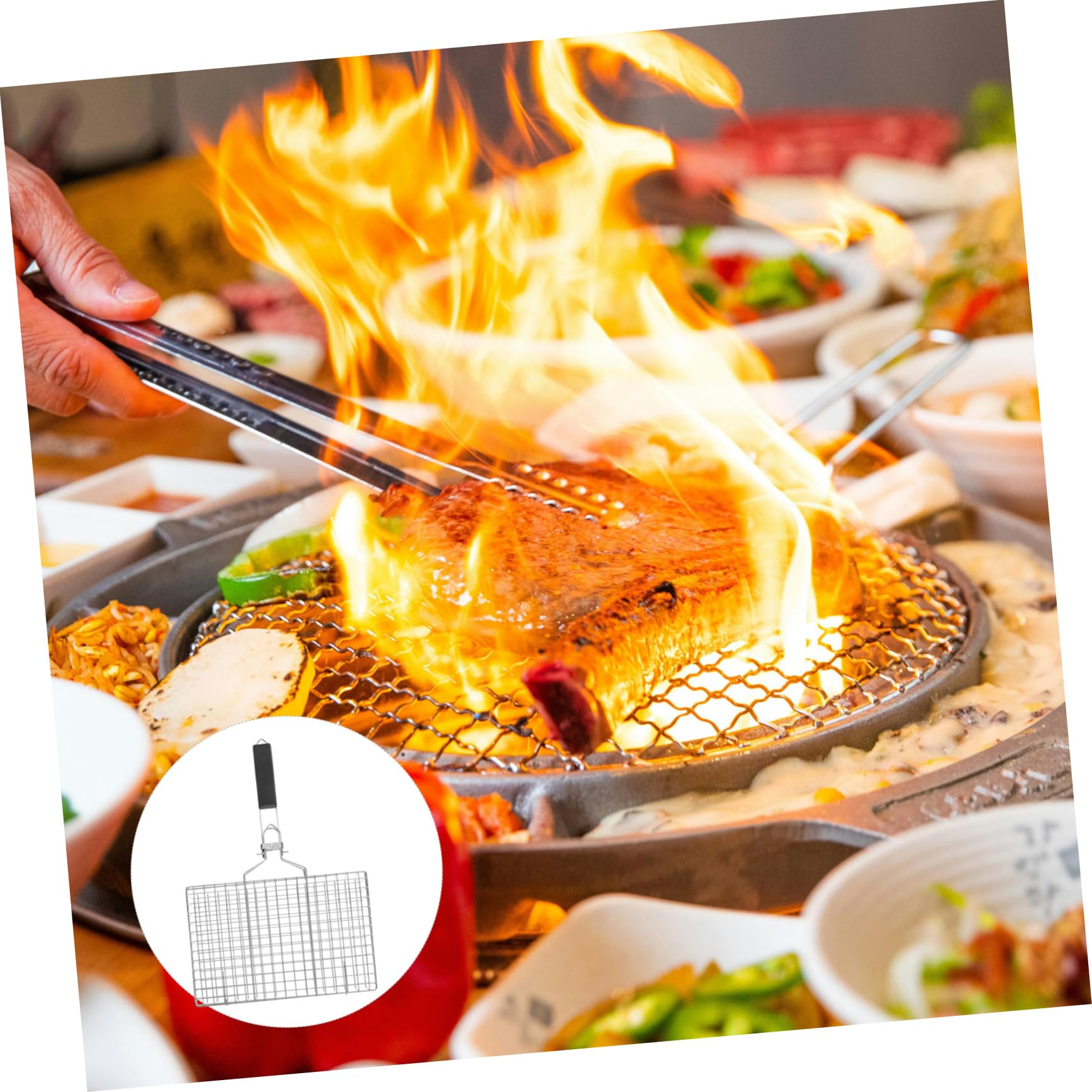 Cestello da Barbecue Pieghevole in Acciaio Inox, Portatile e Resistente alle Alte Temperature, per Pesce e Verdure alla Griglia