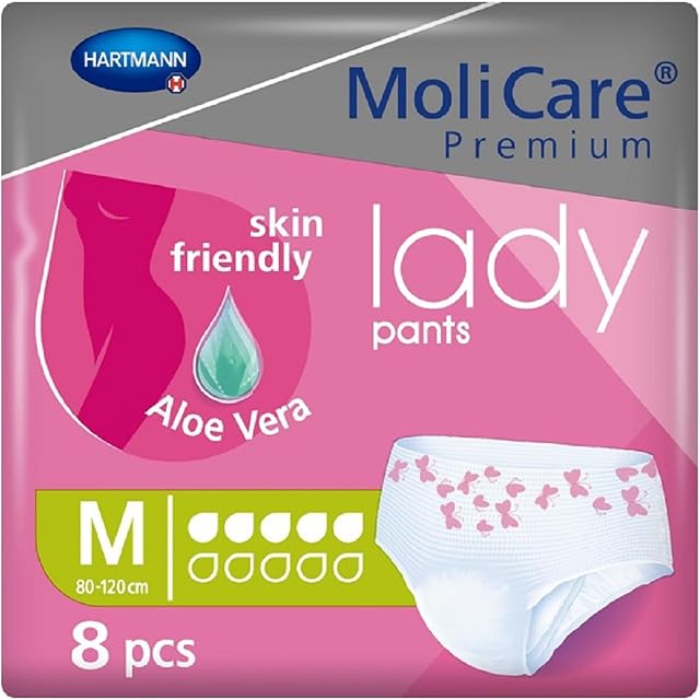 MoliCare Premium Lady Pants, Discreet Usage for Bladder Weakness Specially for Women, Aloe Vera, 5 Drops, Size M, Pack of 8