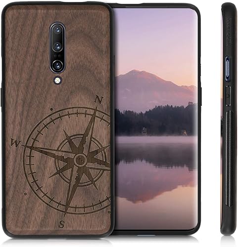 Miniatura 4 de kwmobile Funda de madera compatible con OnePlus 7 Pro - Funda - Brújula de navegación marrón oscuro