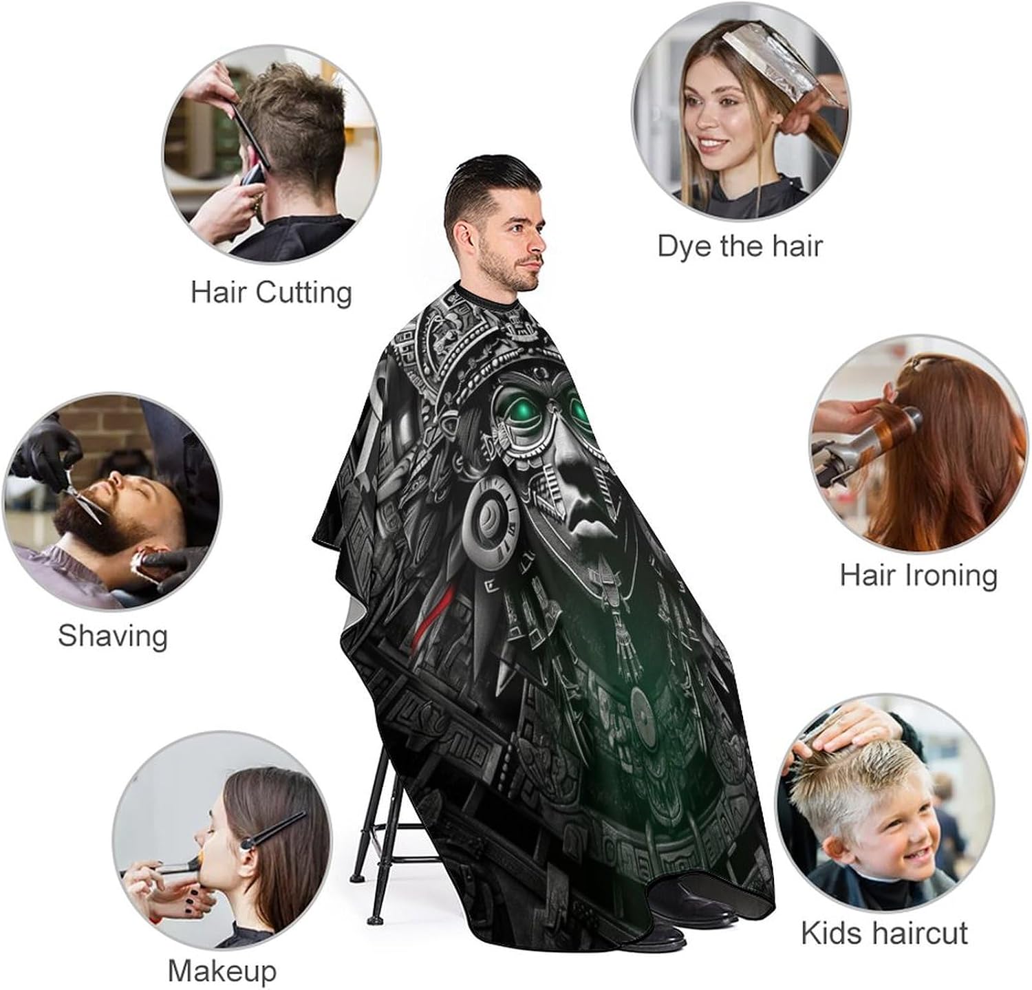 Vikings Aztec Warrior Professional Barber Cape Polyester Hair Cutting Salon Cape Water Stain Resistant Apron Cutting Hair Beard Hairdressing Cape Anti-Static Haircut 56.7×66.9 Inch (1 Pack)