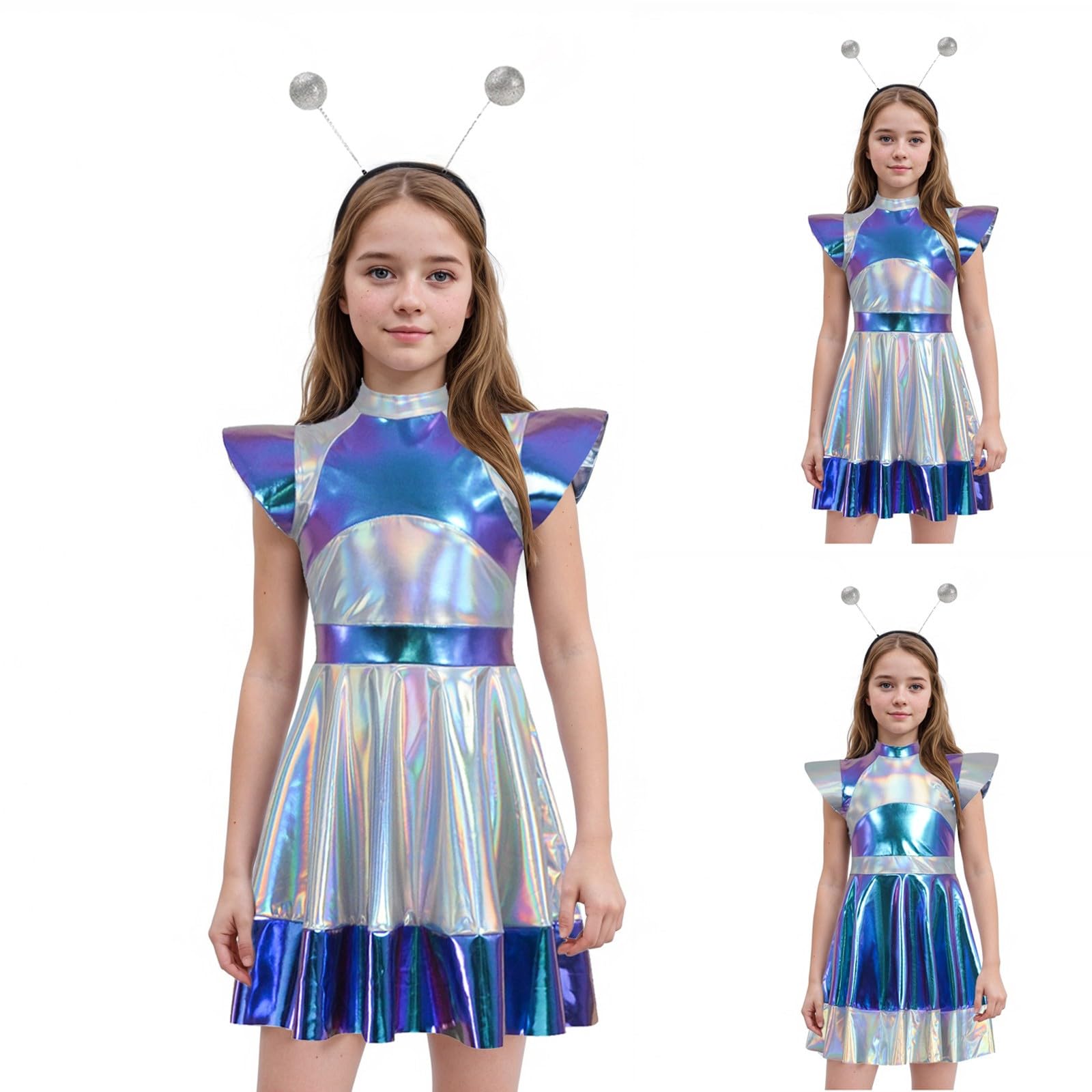 Costume da alieno da astronauta per bambini, con tutù metallizzato, gonna in tulle lucido, per Halloween, cosplay, carnevale, feste di carnevale, feste
