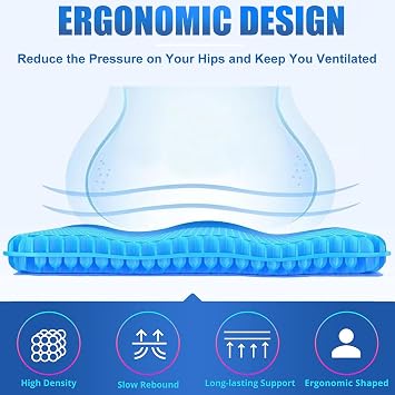 Gel Seat Cushion - Non-Slip Egg Seat Cushion Chair Pads - Office Chair Car Seat Cushion for Sciatica & Back Pain Relief - Coccyx Cushion for Home, Wheelchair, Computer, Desk Chair, Truck