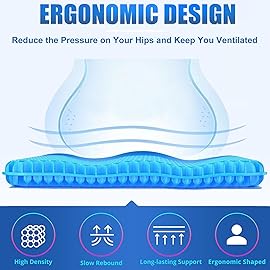 20 Gel Seat Cushion for Long Sitting Pressure Relief(Jumbo&Thick) - Wheelchair Cushion for Pressure Sores - Back, Sciatica & Tailbone Pain Relief Cushion- Non-Slip Butt Pillow for Office, Home, Car