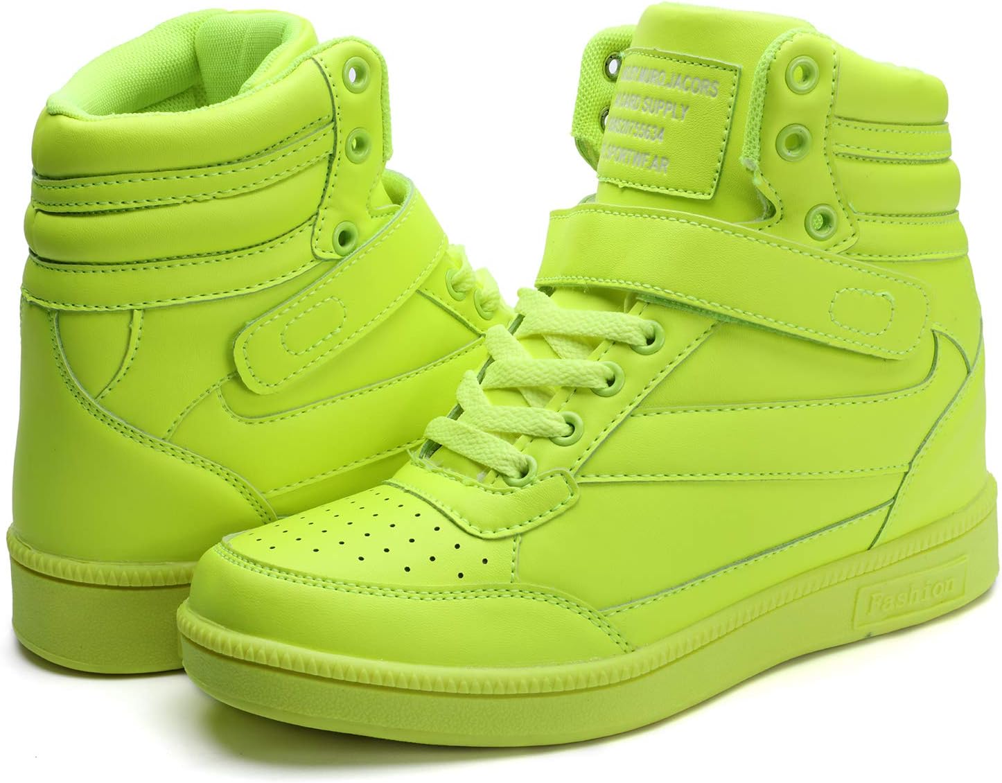 Catata Women's High Top Fashion Sneakers Hidden Heels Sports Shoes Ankle Booties Fluorescent Green