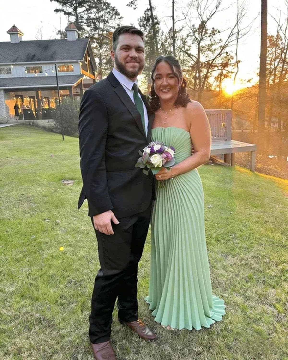 Chiffon Pleated Wedding Guest Dresses Strapless A Line Long Bridesmaid Dresses Formal Evening Dress for Women