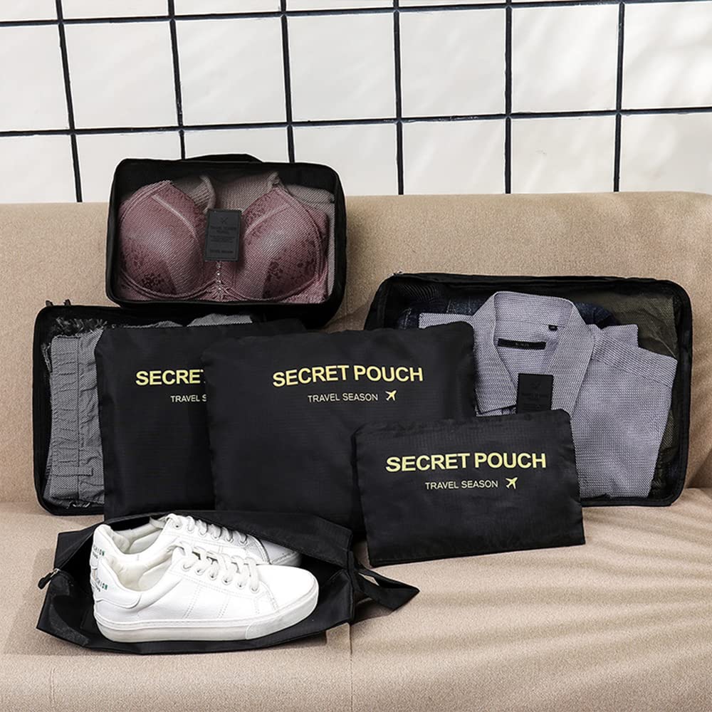 Fxkoolr 7 Set Packing Cubes, Travel Foldable Luggage Organizers Storage Bag Accessories Suitcase with Laundry Bag & Shoe Bag (Black) 2