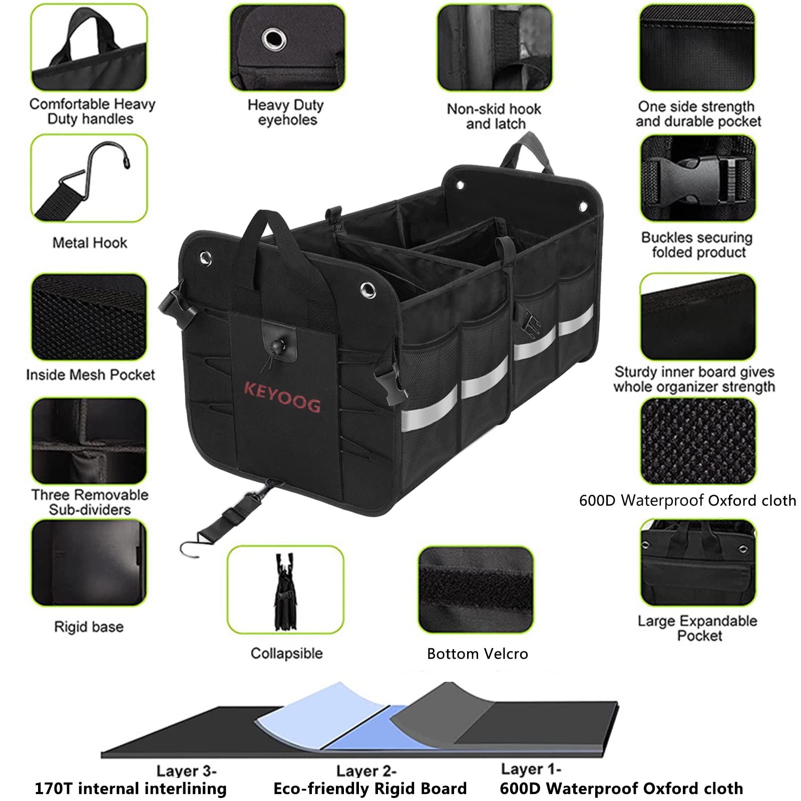 KEYOOG Car Trunk Organizers And Storage, Sturdy Curacao - View #3