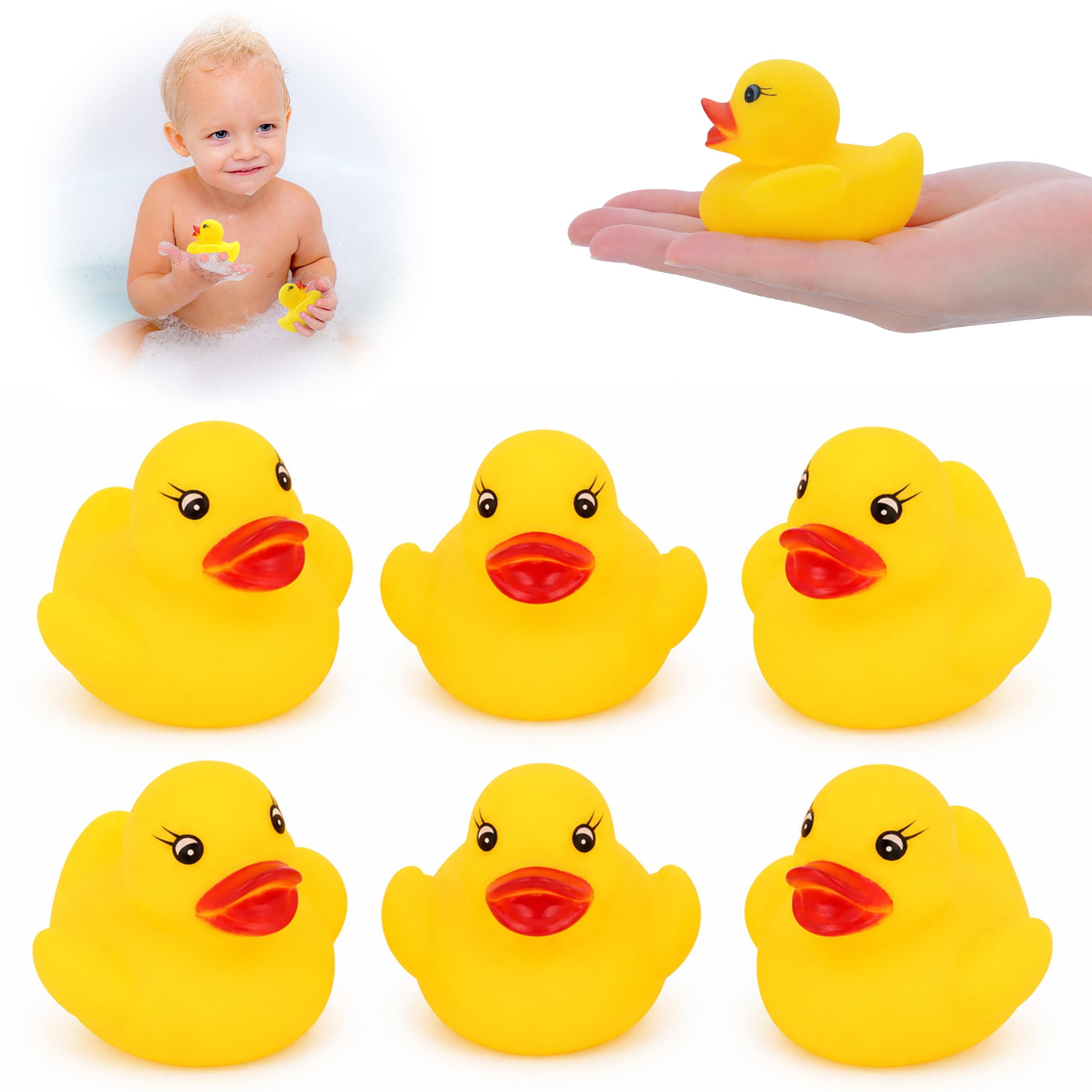 6PCs Rubber Duck Bath Toys 5cm/1.97" - Floating Vinyl Ducks for Babies and Toddlers, Reusable Waterproof Bath Time Toys for Kids, Fun Water Play & Pool Party Favors,