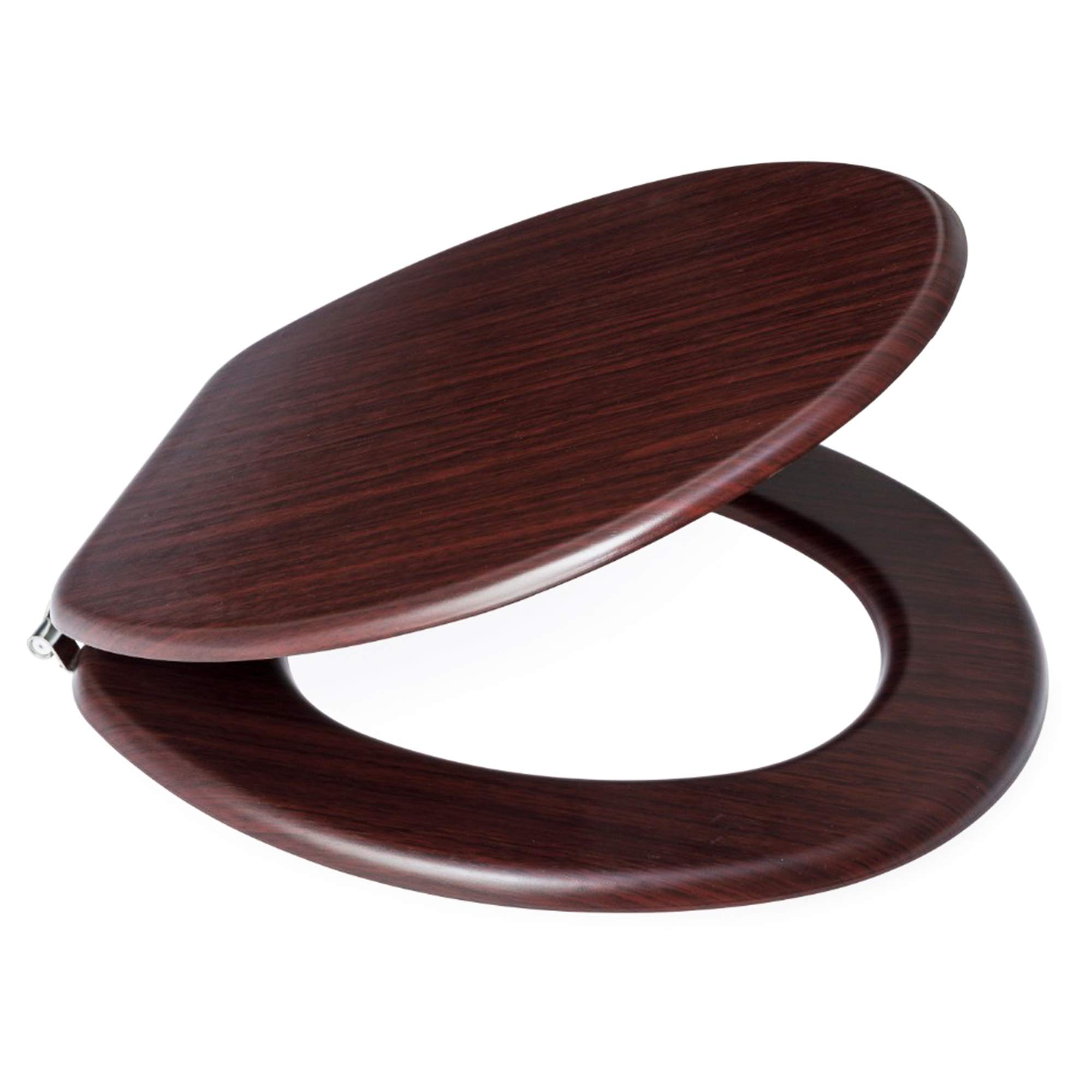 Blue Canyon Mahogany Wooden Toilet Seat With Non-Slip Bumpers & Heavy-Duty Stainless Hinges - Rust-Free Round Seat - Finish