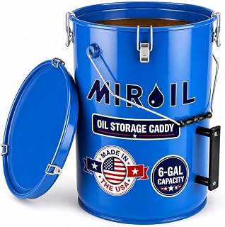 MirOil 6 Gallon Blue Oil Grease Bucket & Filter Pot | Steel Fryer Container with Lid Lock, Food Grade Interior Coating, Hot Grease Collection Pot for Fry Oil Disposal-Model #30L