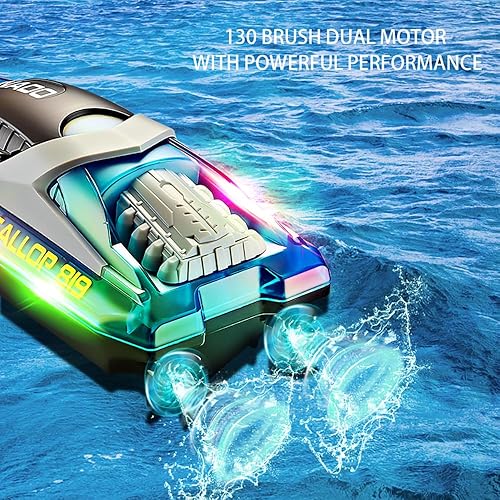 Miniatura 4 de Barco a control remoto con luces LED para niños de 8 a 12 años, 2.4 G15+ MPH barco de control remoto rápido con 2 baterías recargables y 4 baterías