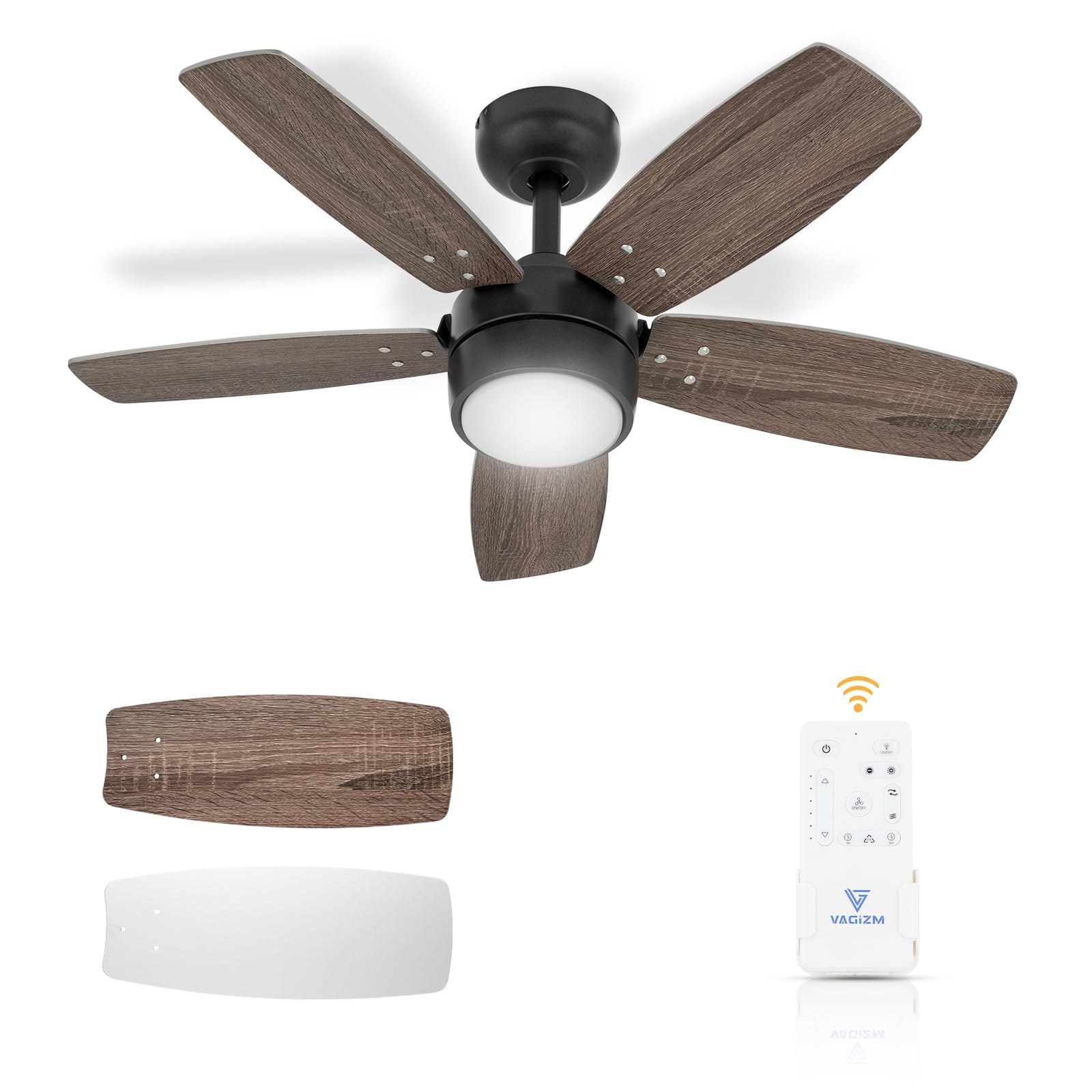 Vagizm Ceiling Fan 36'' for Small Room: Modern Ceiling Fans with Light Remote Control - Reversible Quiet DC Motor Dimmable with 6 Speeds for Small Office Bedroom - 230V — image 1