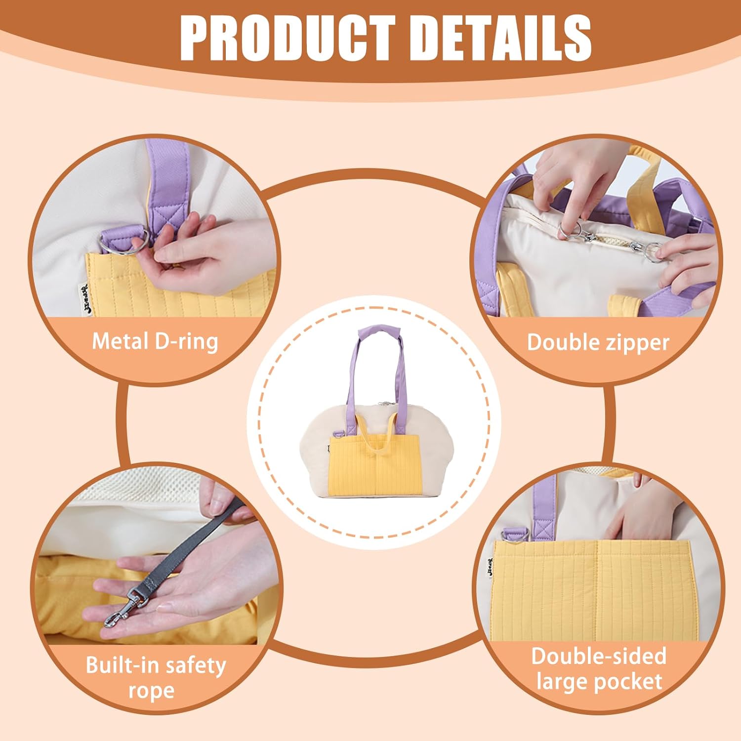 Small Dog Carrier Purse, Soft Fluffy Pet Carrier Tote Cat Carrier with Secure Harness Clip and Removable Pad, Woman Style Pet Travel Handbag（Green）