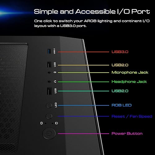 Miniatura 7 de GAMDIAS ATX Mid Tower - Carcasa para computadora de escritorio y PC, 2 ventiladores ARGB LED de 7.874 in, sincronización con placas base, soporte