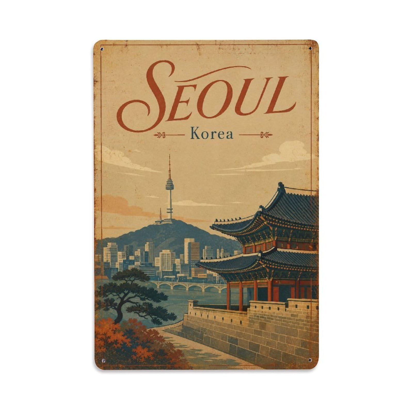 Seoul Korea Palace Gate Landmark Cityscape Travel Metal Tin Sign