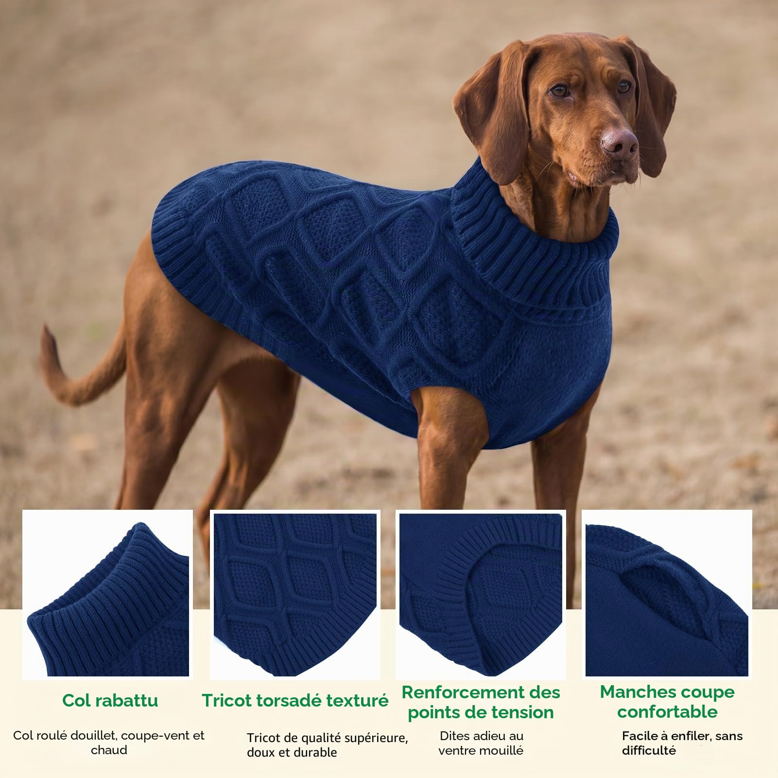 KONVINIT Pull Chien Hiver, Pull Col Haut sans Manche Motif Losanges Pull pour Chien XS à XXL 4 Couleurs Cadeau Animalier