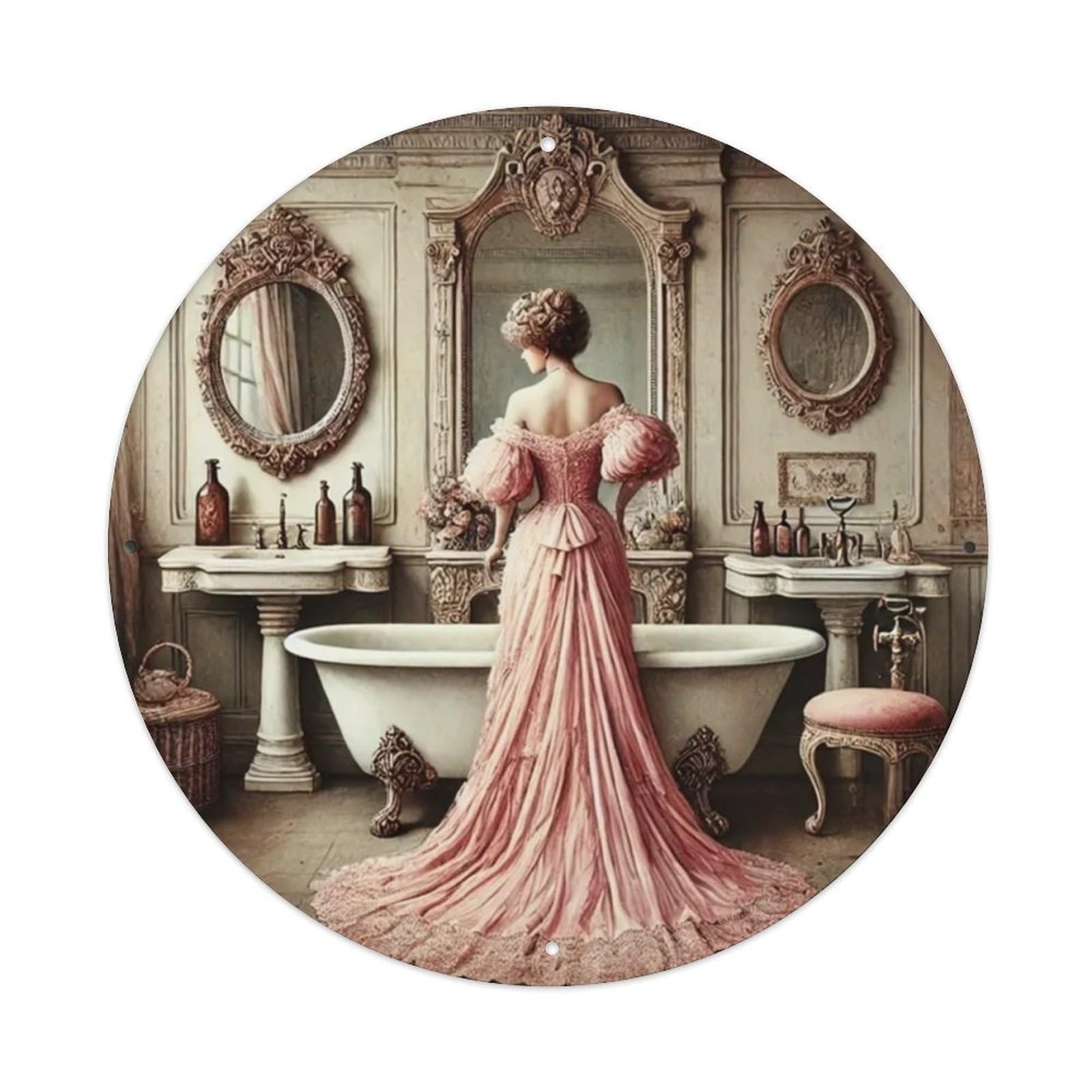 Igtefte Vintage Victorian Woman Dressing In Bathroom Scene Tin Sign Style Home Bar Garden Wall Plaque Decor Metal Poster 8X8 Inch