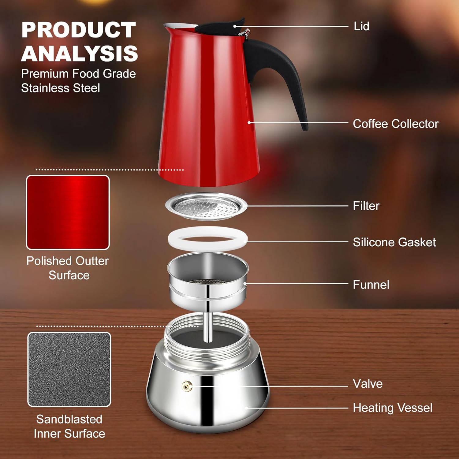 9 Cup Stovetop Espresso Maker Stainless Steel Moka Pot Stove Top Percolator Italian Coffee Makers Capable Mocha Greca Machine Cafe Classic Induction Cookers for Home and Camping 450ml 15oz
