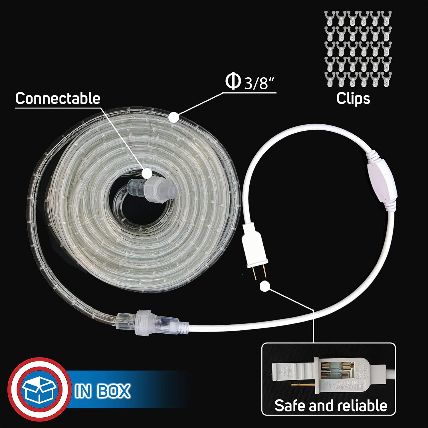 Russell Decor 30ft/324 LED Rope Lights for Christmas Theme Colors Party Outdoor Trees Patio Deck Flexible Connectable Rope Lights (Blue)
