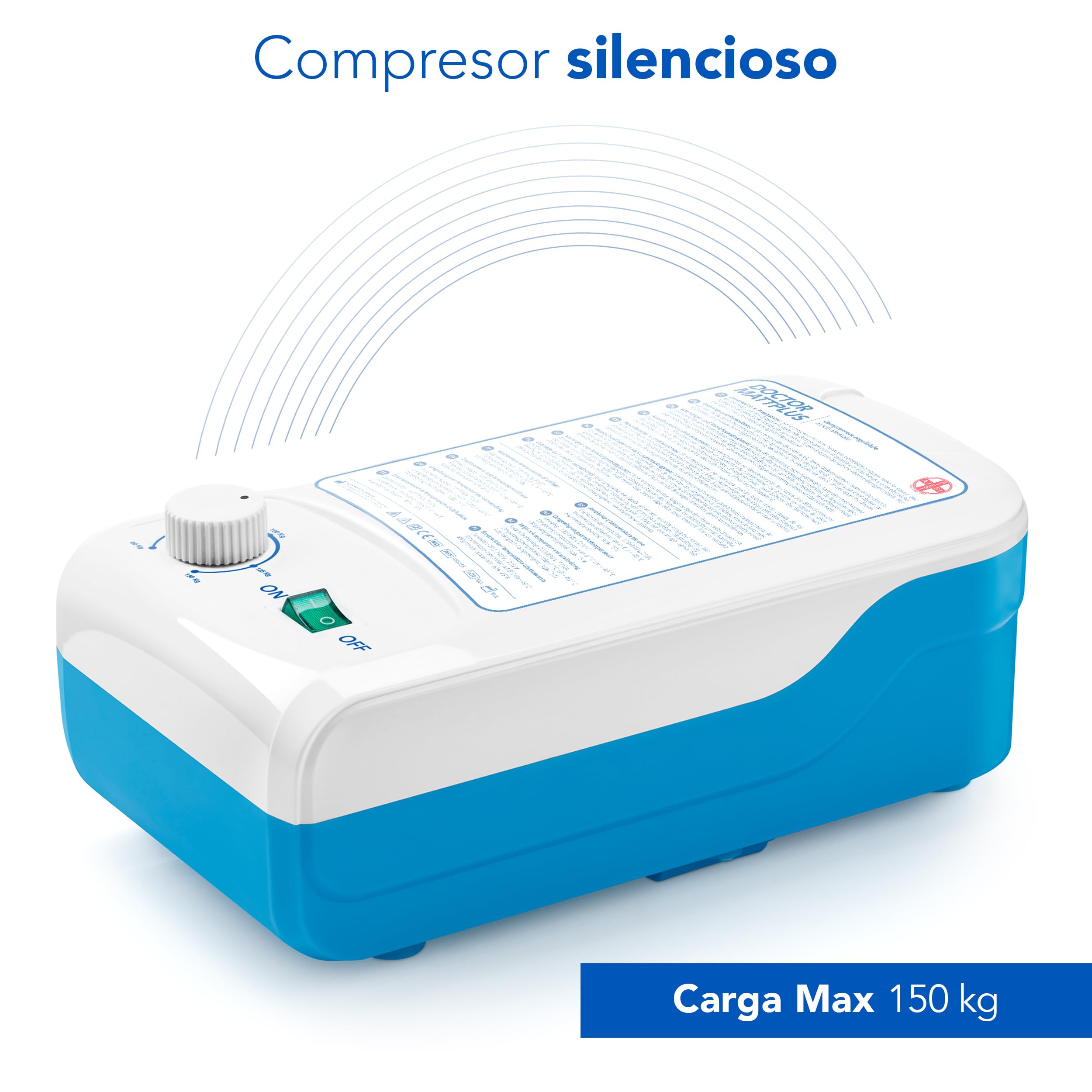 AIESI® Colchón Antiescaras de elementos intercambiables con compresor ajustable de ciclo alterno DOCTOR MATTPLUS, 22 Elementos, Capacidad 150 Kg, Silencioso, Garantía 24 meses