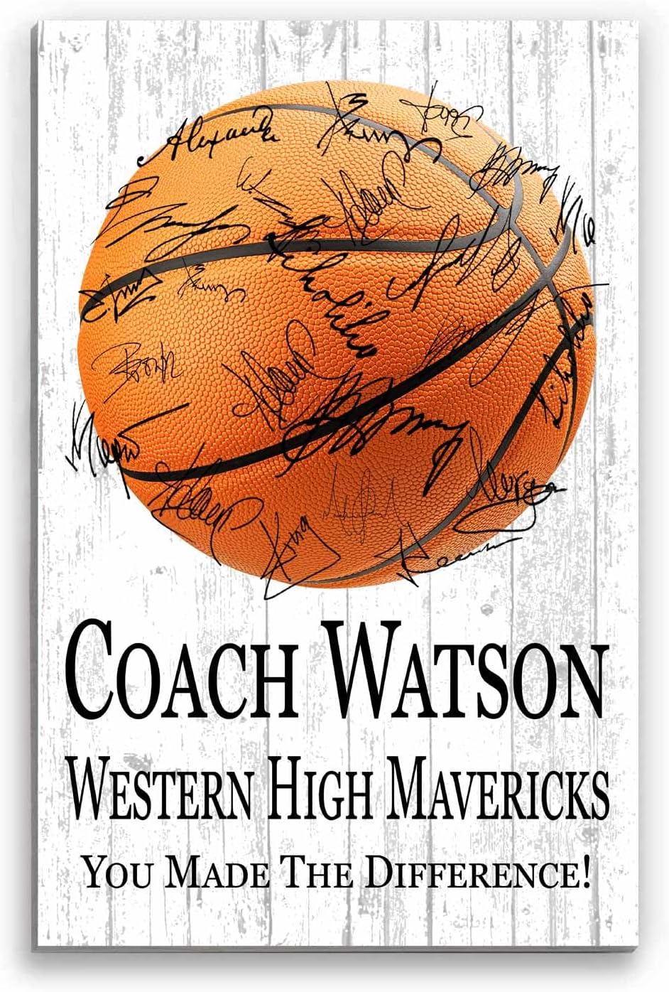Basketball Coach Gift Plaque PERSONALIZED Sign For Basketball Team Coaches Custom SIGNABLE for Player Signatures & Thank You Notes 16.5in x 10.5in (Basketball Coach)