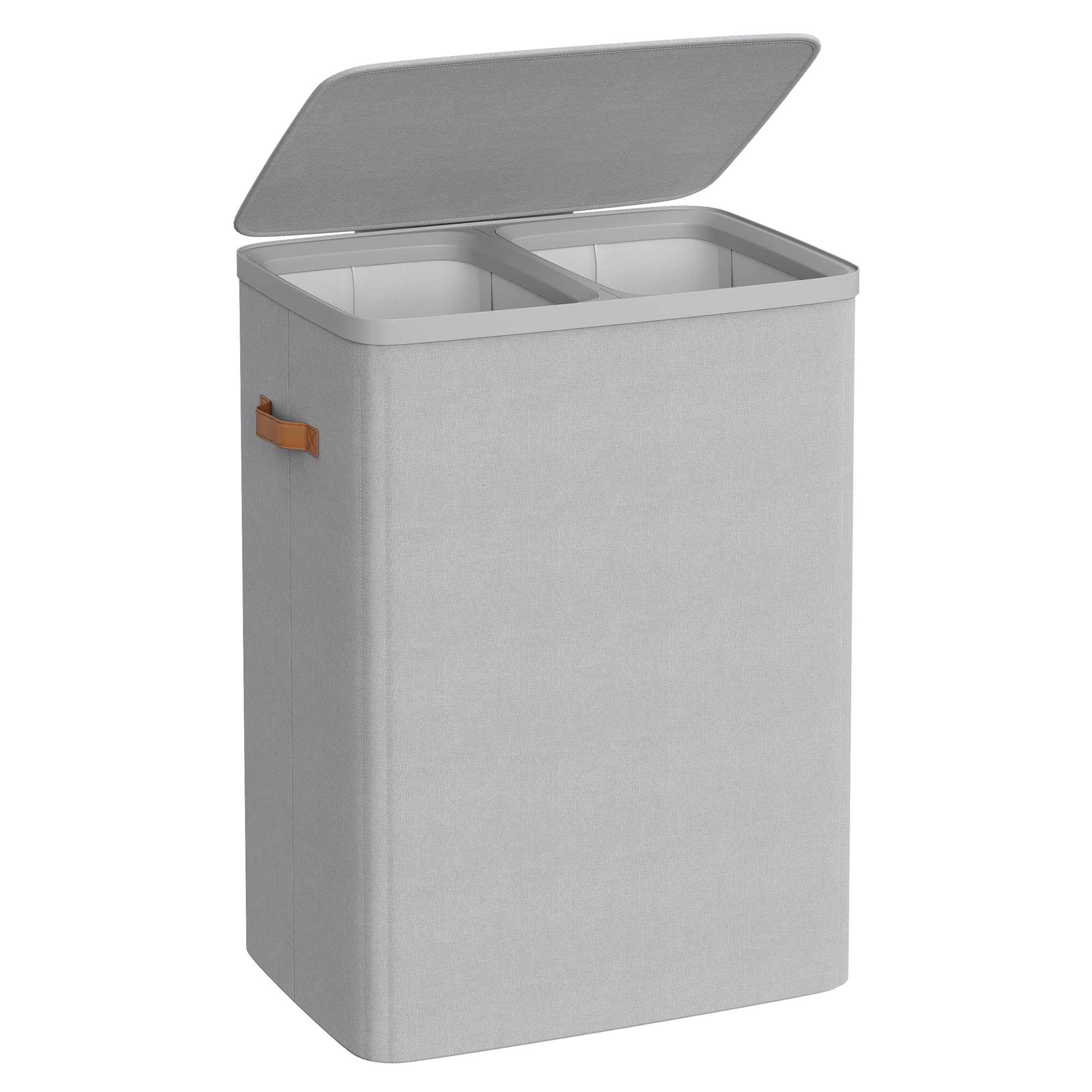 SONGMICS LCB813G01 Laundry Basket, 170 L Laundry Hamper, 2 Compartments, Laundry Sorter, Easy Assembly, with Lid and Handles, Removable Laundry Bag, 56 x 40 x 75 cm, Dove Grey-image-2