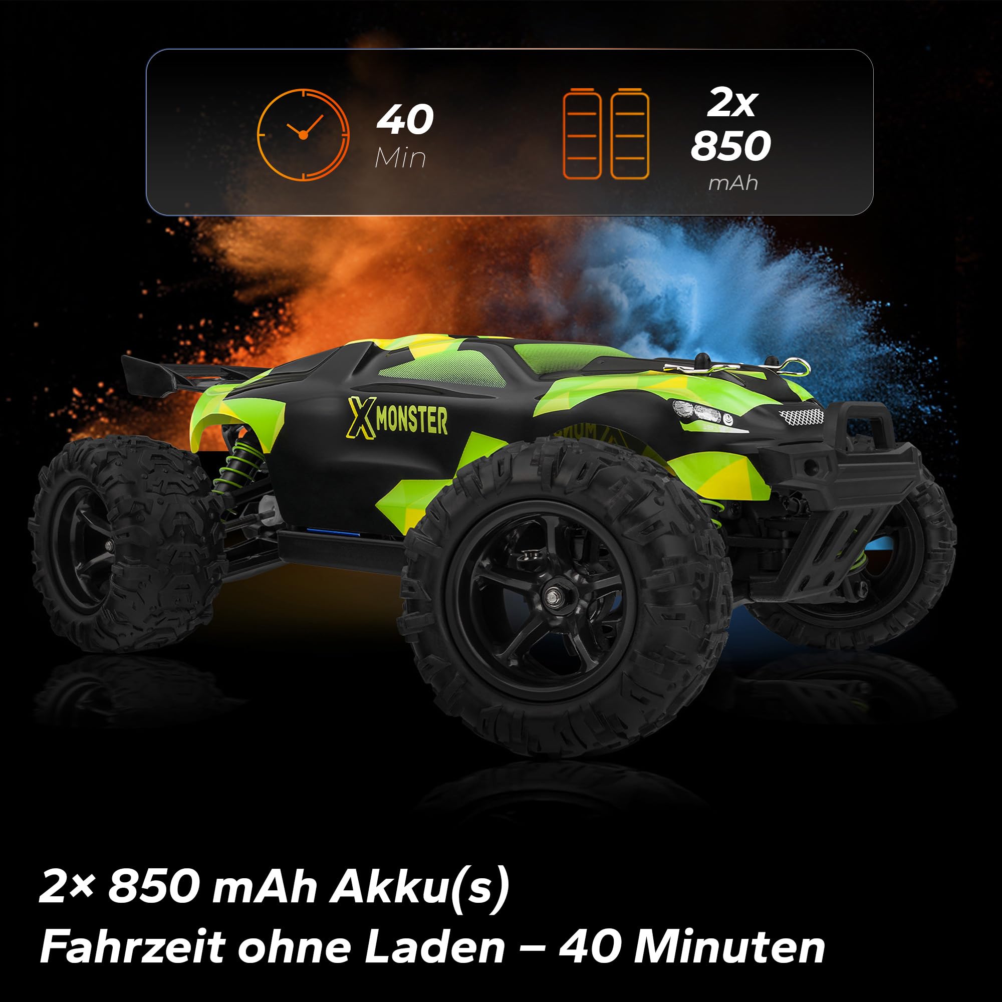 Overmax X-Monster 3.0 RC Monster Truck 1:18 für Jugendliche ab 14 Jahren | 30 km/h 4WD Offroad, 100 m Reichweite, 2× 850 mAh Akku / 40 Min Fahrzeit, unabhängige Federung, robuste Konstruktion