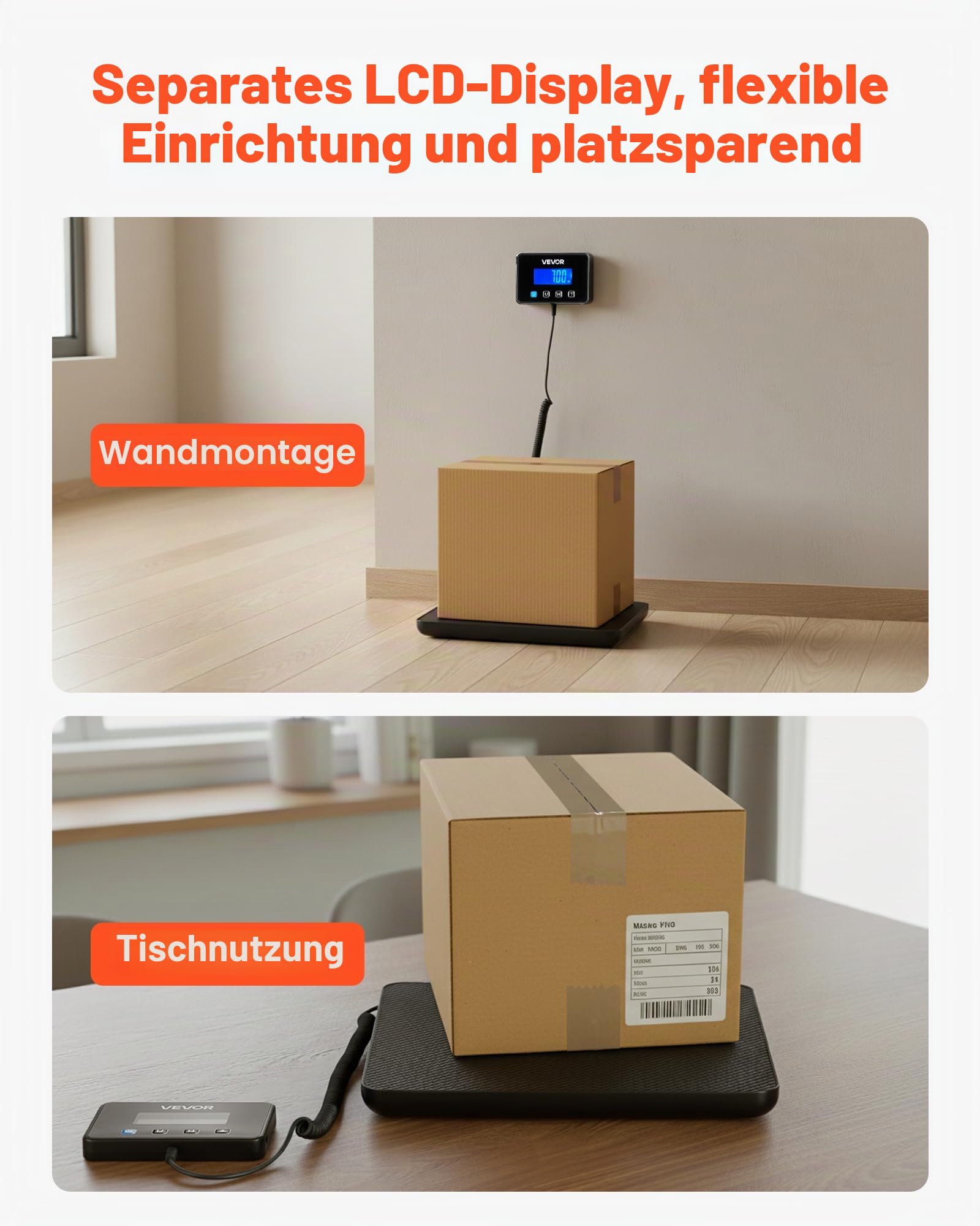 VEVOR Digitale Paketwaage, 10/100g, doppelte Genauigkeit, 200 kg Plattformwaage mit Hold-/Tara-Funktion & LCD-Display, für Pakete, Porto, Gepäck, Batterie & Ladekabel im Lieferumfang enthalten