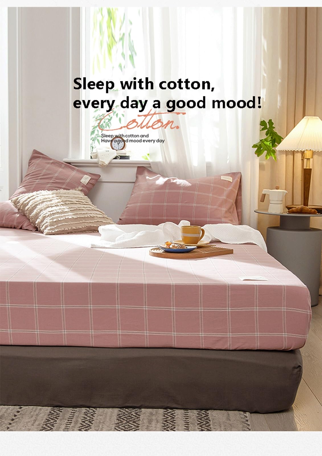 Lenzuolo con angoli in 100% cotone lavato, per letto matrimoniale XL e matrimoniale, morbido e traspirante, solo con tasca profonda 20 cm (rosa, lenzuolo con angoli per letto singolo)