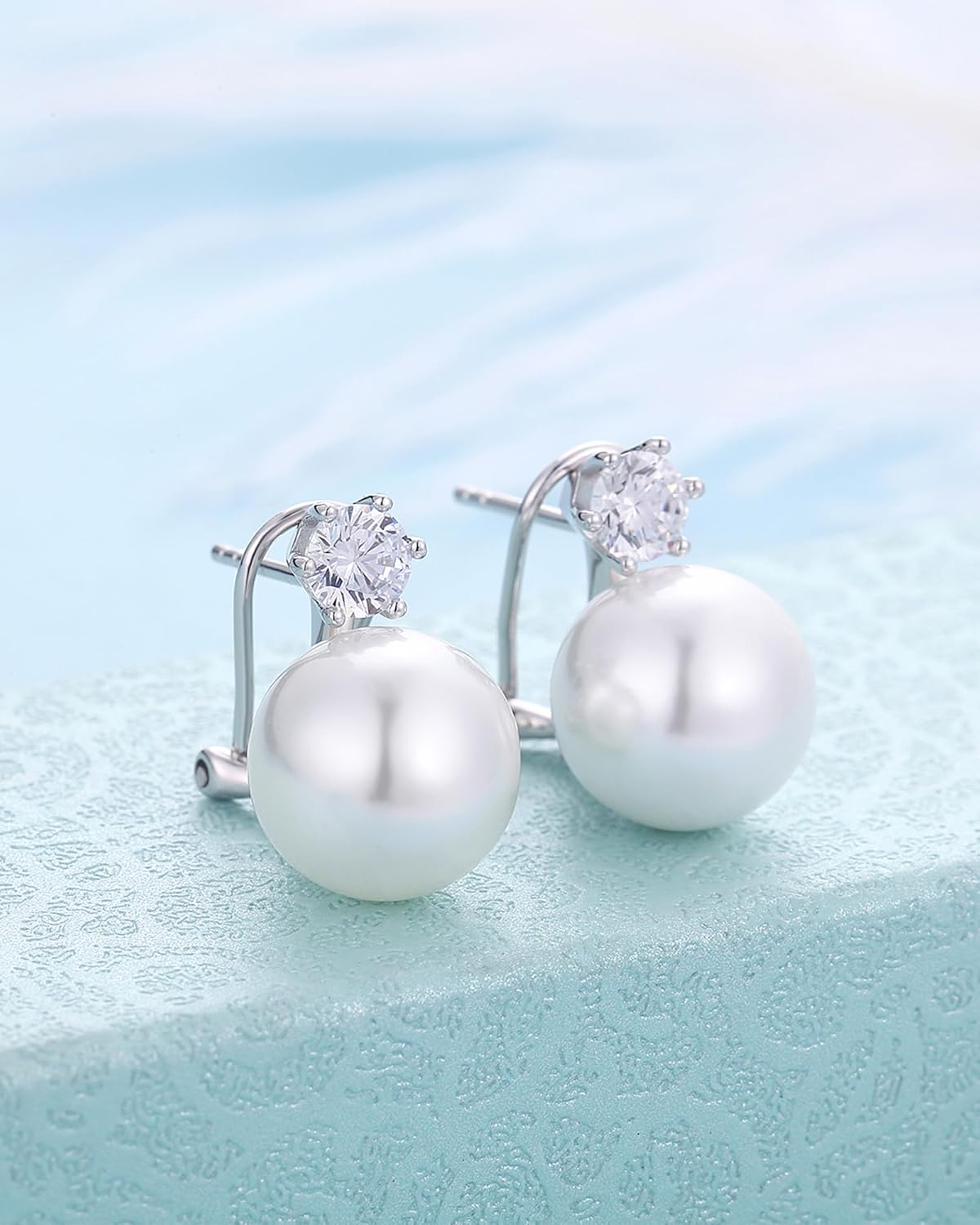 Pearl Stud Earrings - Sterling Silver Cubic Zirconia Dangle Earrings for Women - Image 4