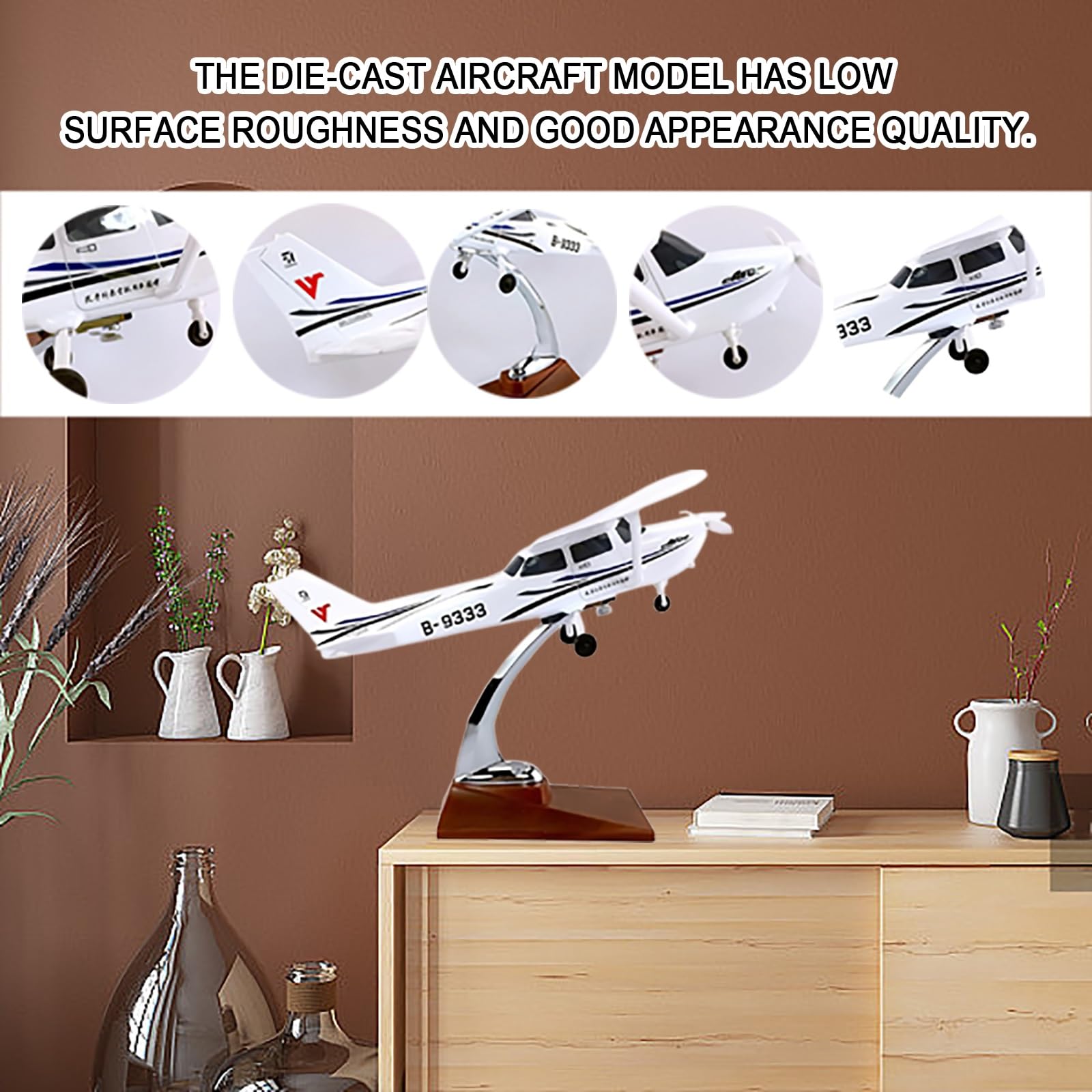 Modello aereo statico Cessna 172 in scala 1:30 lega resina con supporto espositivo staccabili ruote espositore tavolo collezione for adulti appassionati aviazione