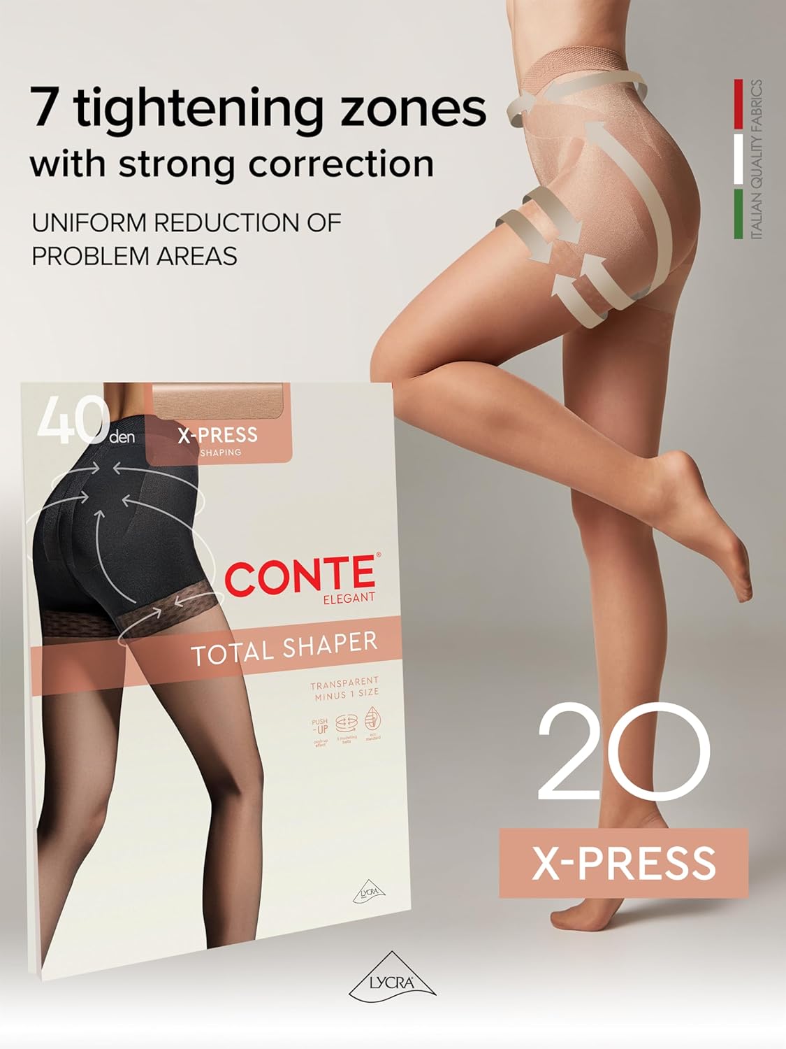 conte high waist control top shaping semi opaque pantyhose tights x-press 40 den 5 natural
