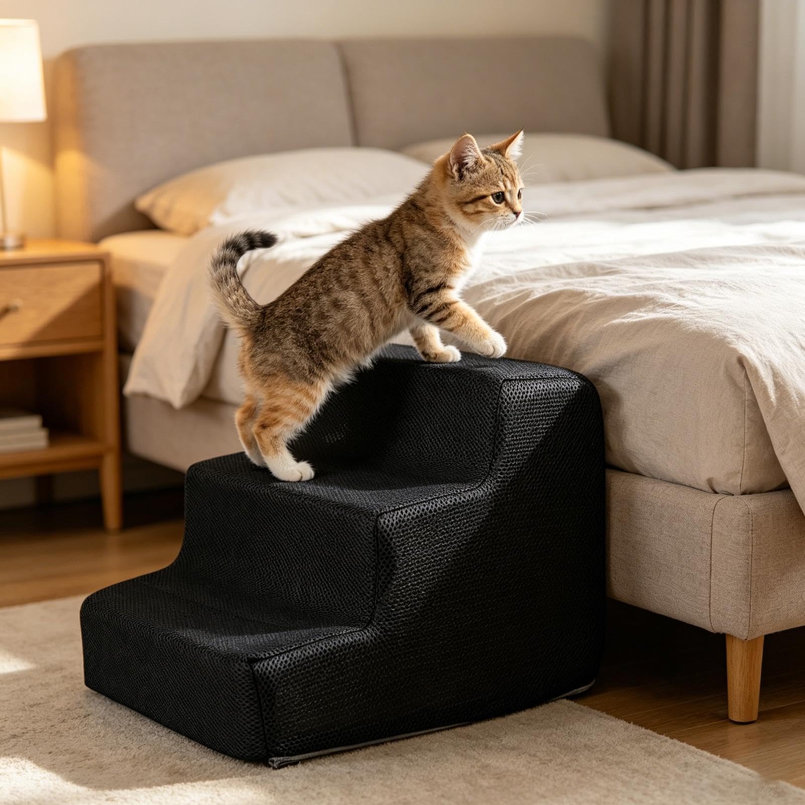 Stufen für Hunde Bett – Leiter waschbar für Welpen | Katzenrampe Senior Tiereltern Wohnung tägliche Nutzung Rand Genesung Schlafzimmer Wohnzimmer