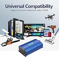 Vista 2 de 1500Watt Pure Sine Wave Inverter 12V DC to 110V 120V AC Power Inverter with Remote Control LCD Display and 2x2.4A USB Ports 3 AC Outlets Compatible