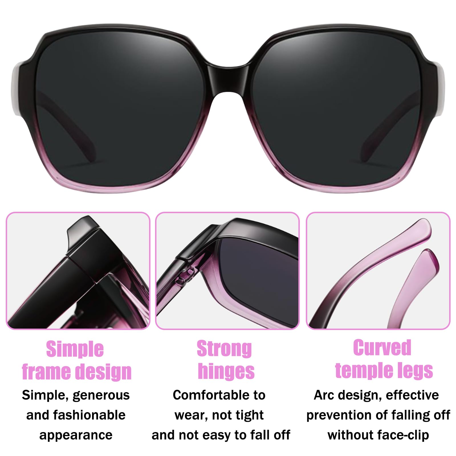 TYXHXTF 2Pcs Gafas de Sol Polarizadas para Mujer Hombre, Usar Sobre Gafas de Graduadas Protección UV Superpuestas para Exteriores Conducir Pescar Andar Ciclismo