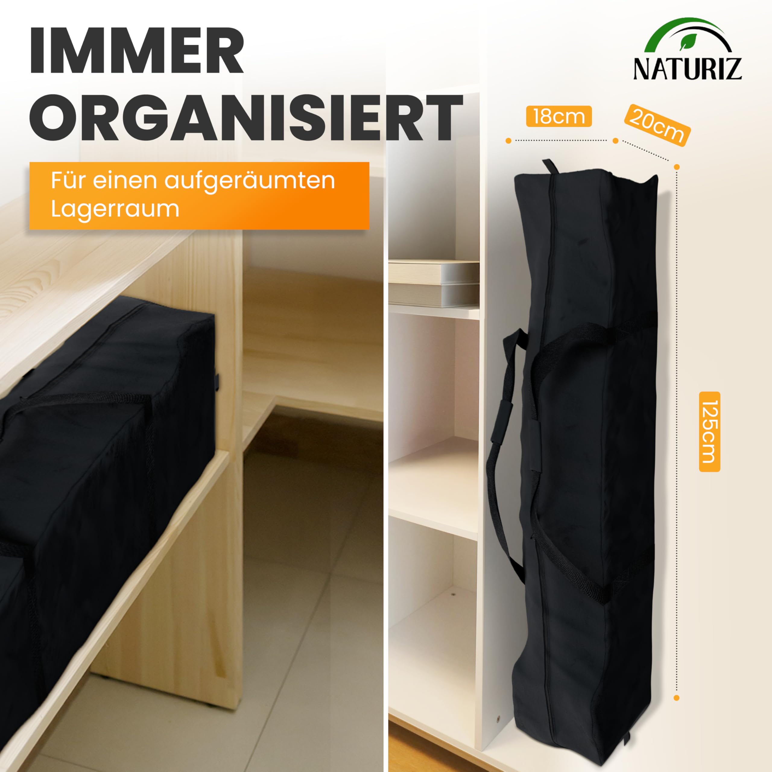 NATURIZ® Premium Zauntasche für 15 bis 25 m – vielseitig einsetzbar als Camping Tasche, Zelttasche oder Weidezaun Tasche mit 900D Oxford (125x20x18cm)