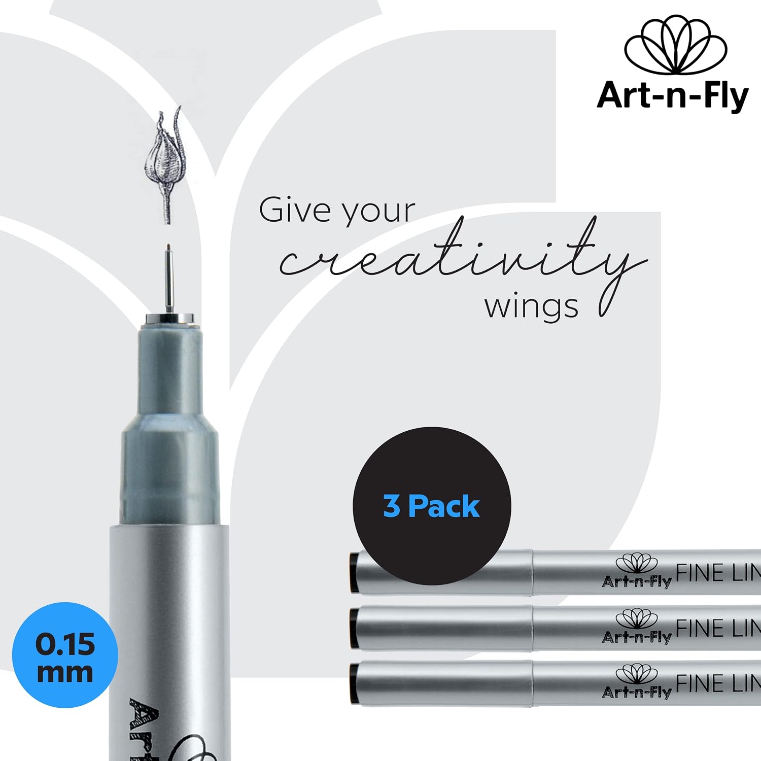 Art-n-Fly Ultra Fine Tip 003 Black Inking Pens 3 Pack with Waterproof Archival Ink Pen Fineliner - No Bleed Fine Point Pens for Bullet Journaling, Colouring, Drawing & Detailing