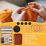 Iswawo Interchangeable Circular Knitting Needles Set 13 Pairs, Aluminum Short 4-inch Round Metal Crochet Needles for Sock Sizes US 3-10mm with 4 Cords Cable, Accessories Case Christmas Gift (Black with Flower)