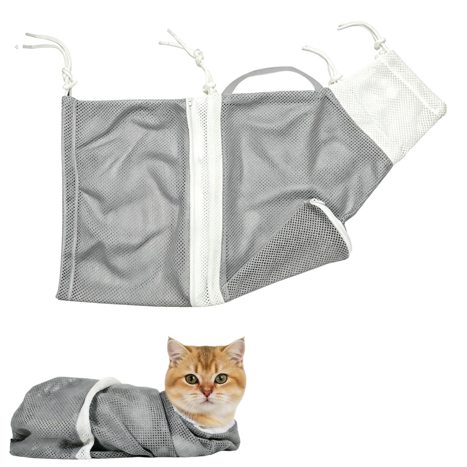 XETHI Breathable Soft Cat Grooming Bag | Anti-scratch cat bathing bag | anti-bite restraint grooming for Giving Medicine and Inject (Grey)