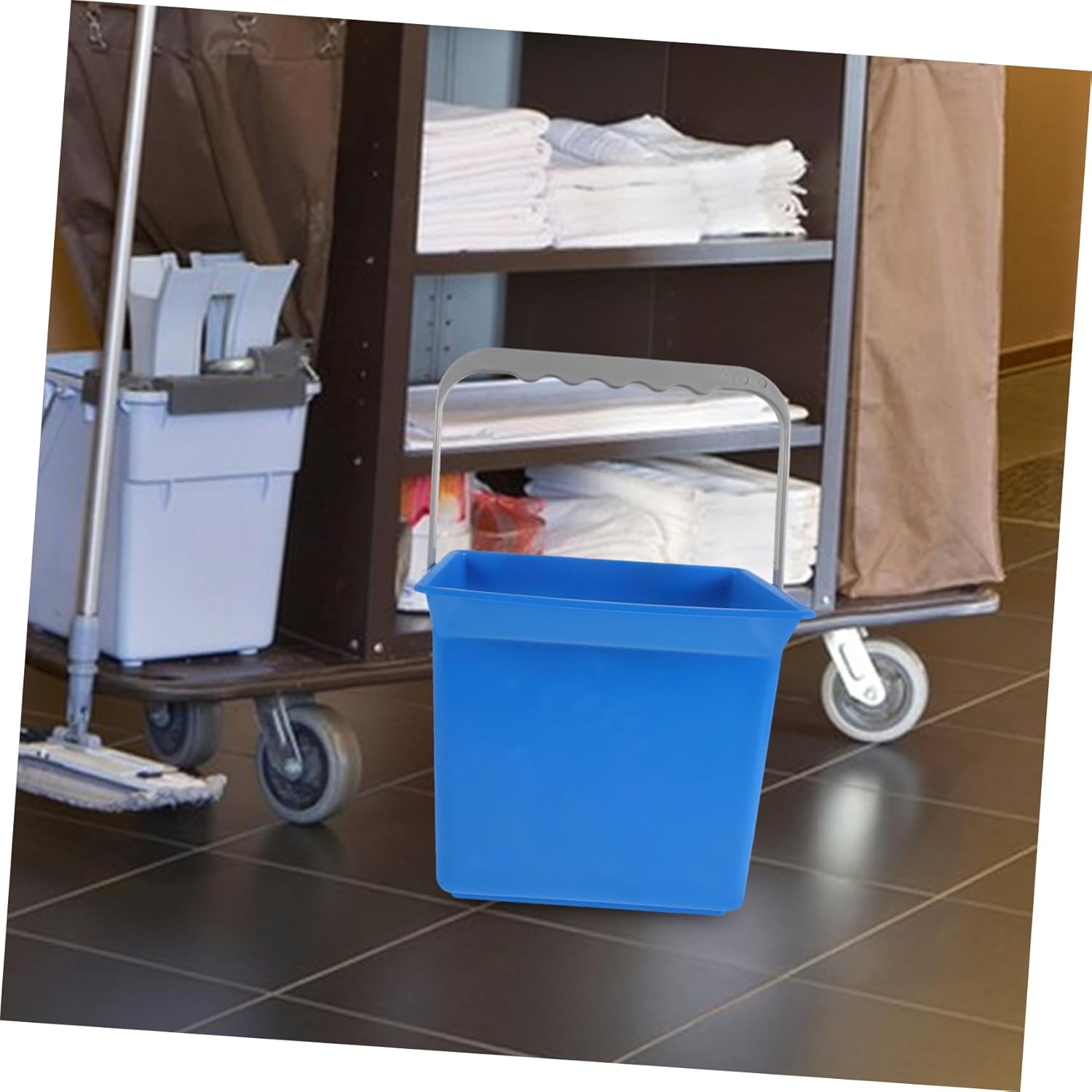 Cabilock Large Rectangular Cleaning Bucket with Handles Hand Push Car Trash Multi-Purpose Utility Pail Plastic Mop Bucket for Home Office