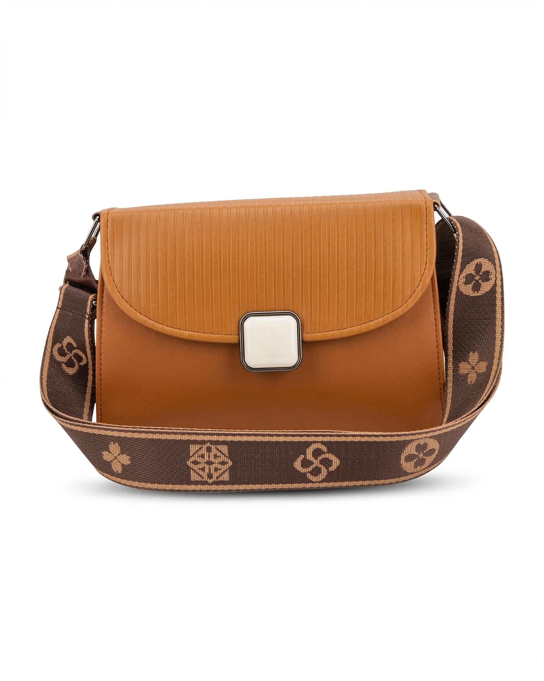 PU Leather Sling Bag with Boho Patterned Strap, Flap Closure, Crossbody Style For Women's/Girls-image-11
