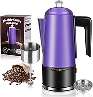 Vista 9 de HOMOKUS Percolador de café eléctrico de 12 tazas Percolator Cafetera de acero inoxidable con perilla transparente, mango de tacto frío, función