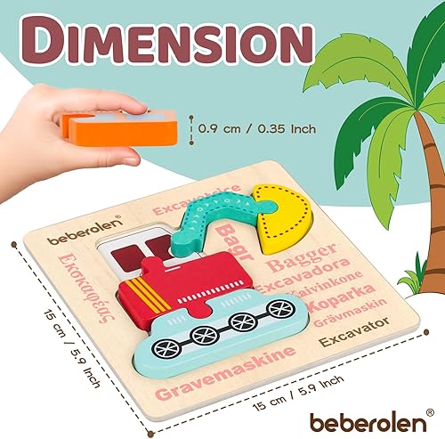 Miniatura 8 de Rompecabezas de madera para niños pequeños de 1 a 3 años con forma de vehículo, rompecabezas grueso Montessori de madera, juguete Montessori de 2 a